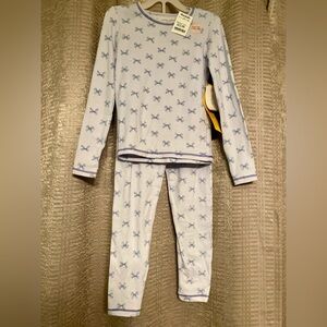 Laura Ashley Light Blue Pajama Set with Bow Pattern